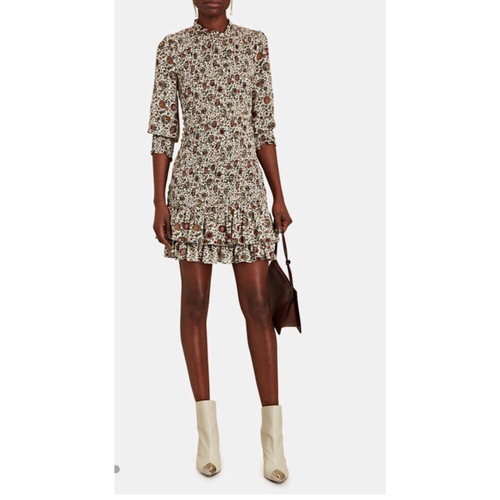 VERONICA BEARD Fahra shirred Floral Ruffled Mini Dress‎ smocked size 6 NEW $548